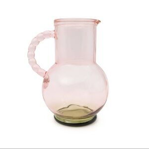 New! Target Bullseye Playground Pink & Green Tinted Glass Pitcher, Beaded Handle
